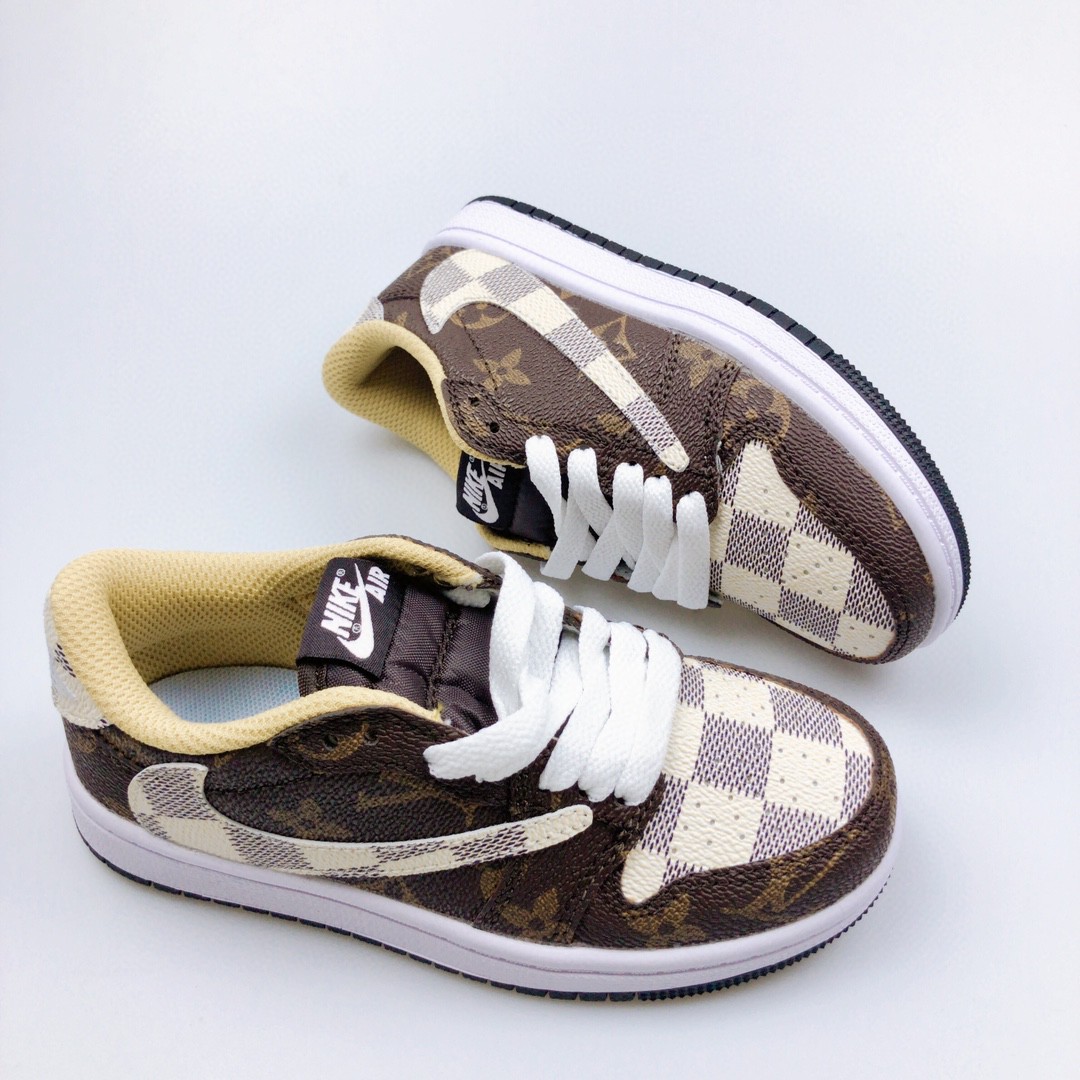 Youth Running Weapon Air Jordan 1 x Travis Scott Brown/Cream/Tan Shoes 007